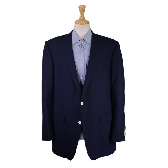 Samuelsohn Current Navy Blue w/ Mother of Pearl Buttons 140's Wool Blazer 46L - Picture 1 of 9